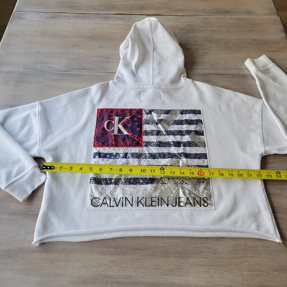 Calvin Klein Performance Women’s Cropped Hoodie White Size M Athletic Pullover - Picture 7 of 10